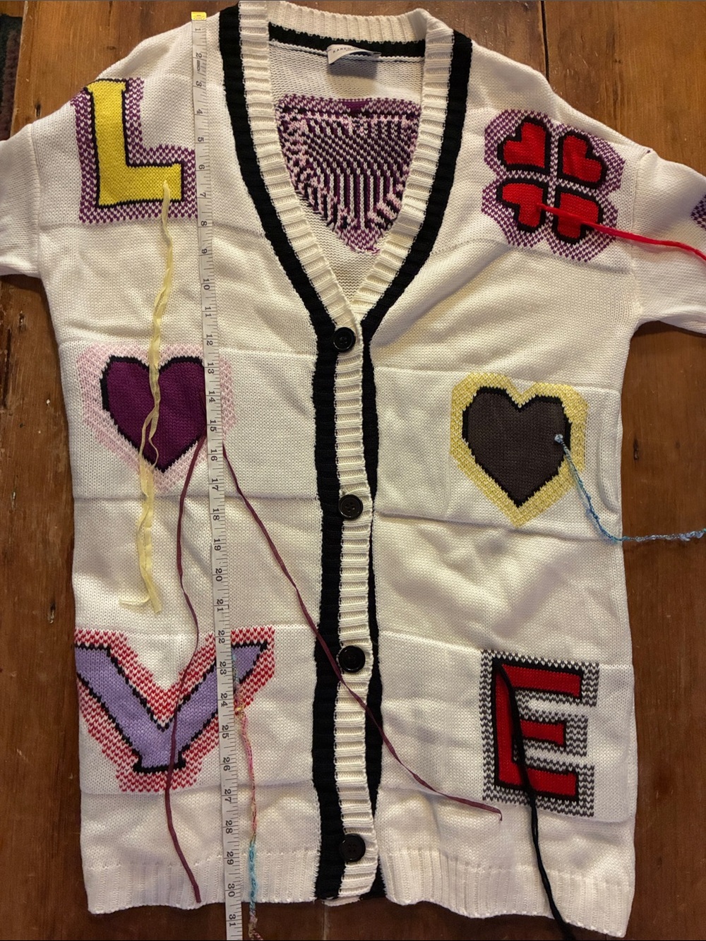 Karen Millen White Patchwork Heart & Letter Button Cardigan - Picture 11 of 12